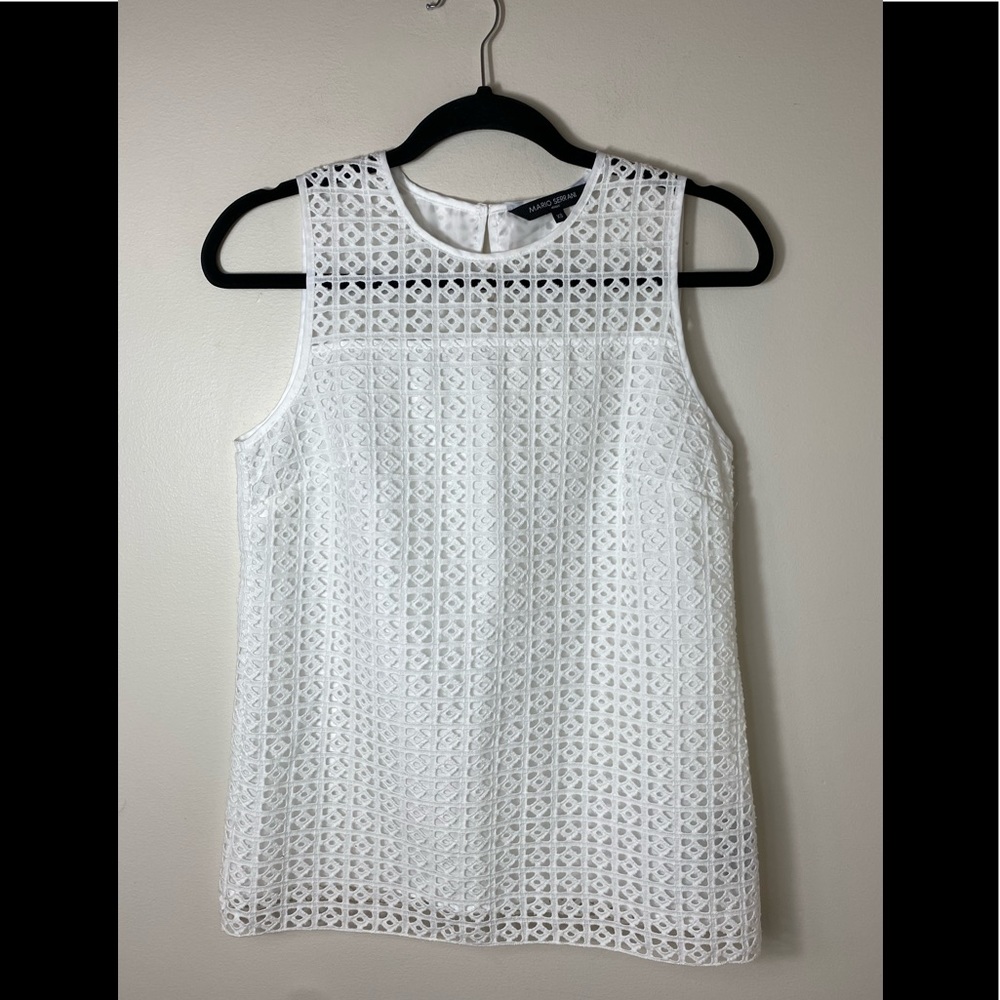Mario Serrani Italy White Eyelet Lace Top XS